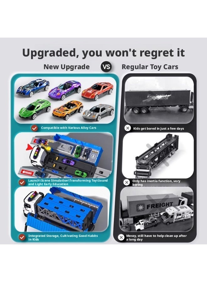 Race Car Track Toy Truck Toy with Slots & Foldable Race Tracks Transport Car Carrier Toy for Toddlers Cars Toy Set Container Truck Toy with 8 Alloy Cars Vehicles Toy Set for 3+ Kids Boys Girls - Image 4